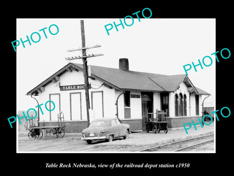 OLD LARGE HISTORIC PHOTO OF TABLE ROCK NEBRASKA, THE RAILROAD DEPOT STATION 1950