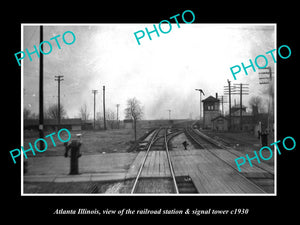 OLD LARGE HISTORIC PHOTO OF ATLANTA ILLINOIS, THE RAILROAD DEPOT & TOWER c1930