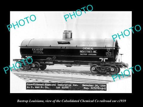 OLD LARGE HISTORIC PHOTO OF BASTROP LOUISIANA, THE CHEMICAL Co RAILROAD CAR 1939