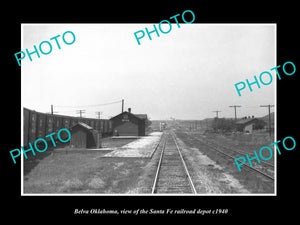 OLD LARGE HISTORIC PHOTO OF BELVA OKLAHOMA, THE SANTA FE RAILROAD DEPOT c1940