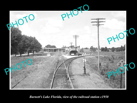 OLD LARGE HISTORIC PHOTO OF BURNETTS LAKE FLORIDA, THE RAILROAD STATION c1950