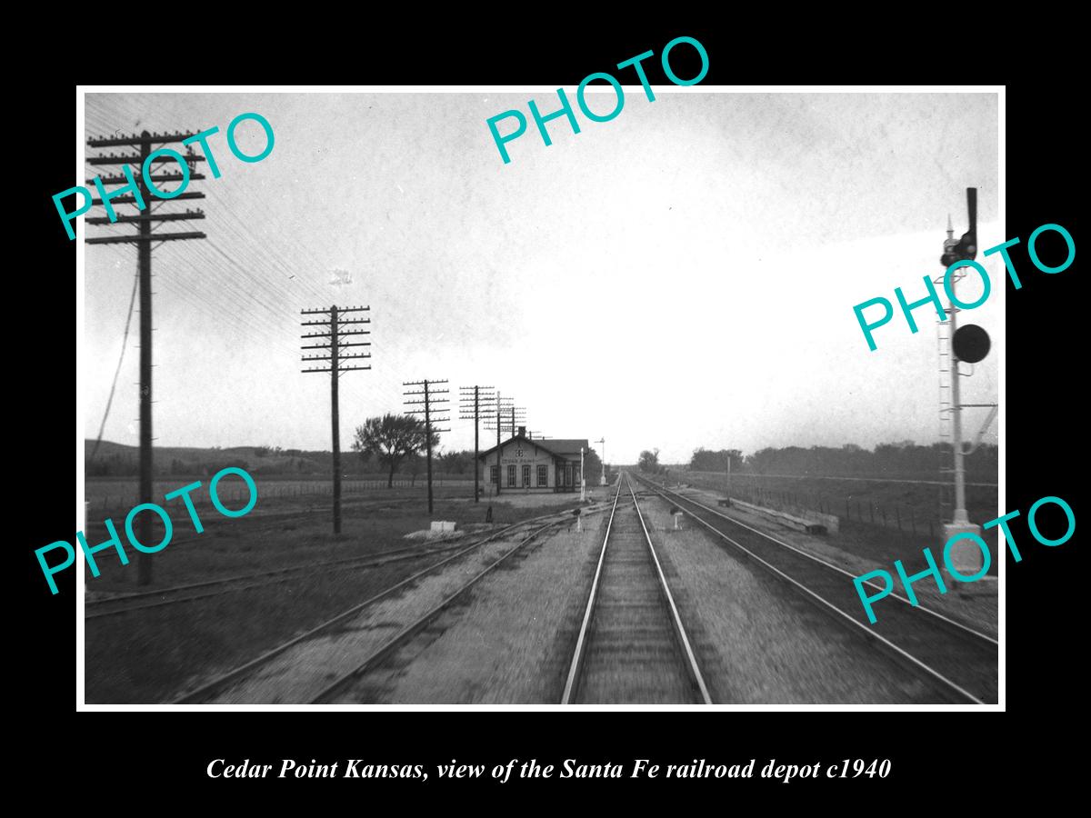 OLD LARGE HISTORIC PHOTO OF CEDAR POINT KANSAS SANTA FE RAILROAD DEPOT c1940