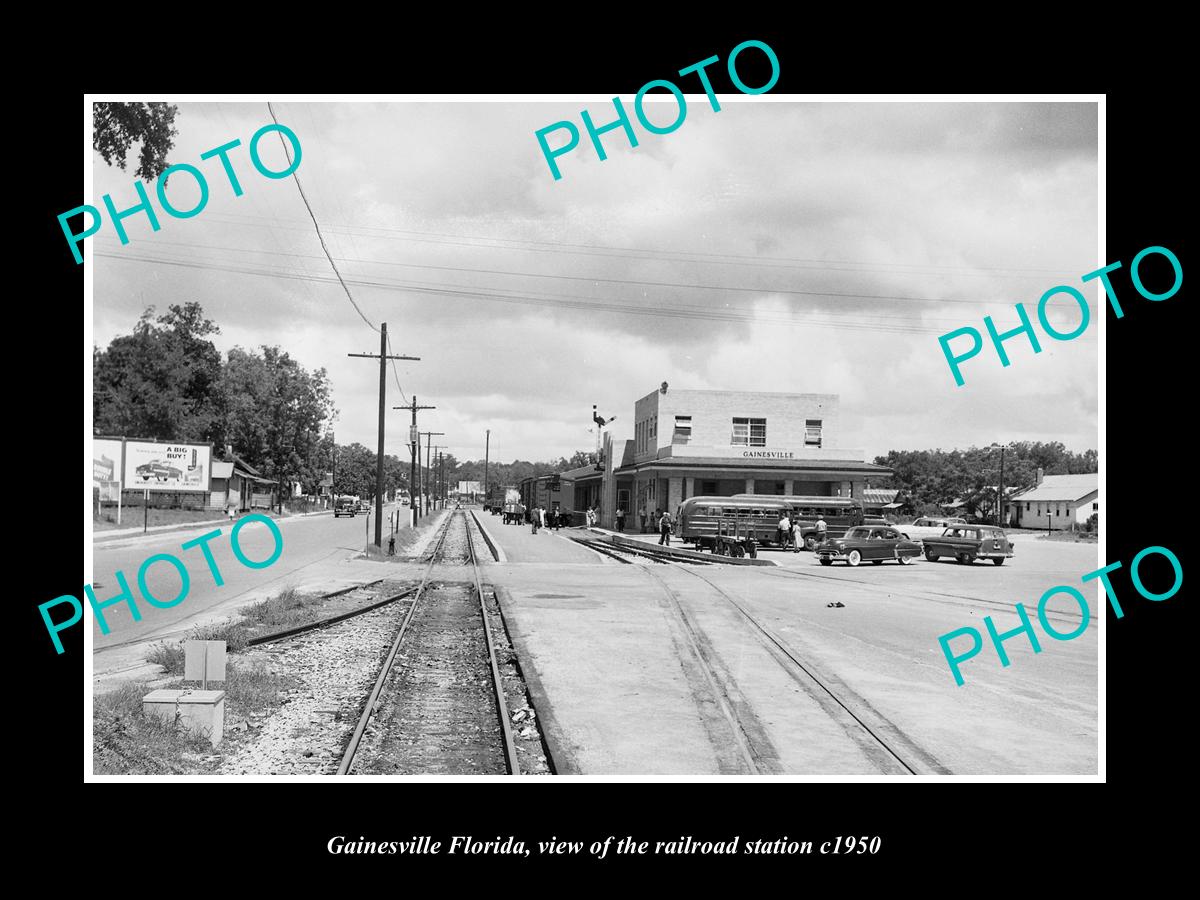 OLD LARGE HISTORIC PHOTO OF GAINESVILLE FLORIDA, THE RAILROAD STATION c1950