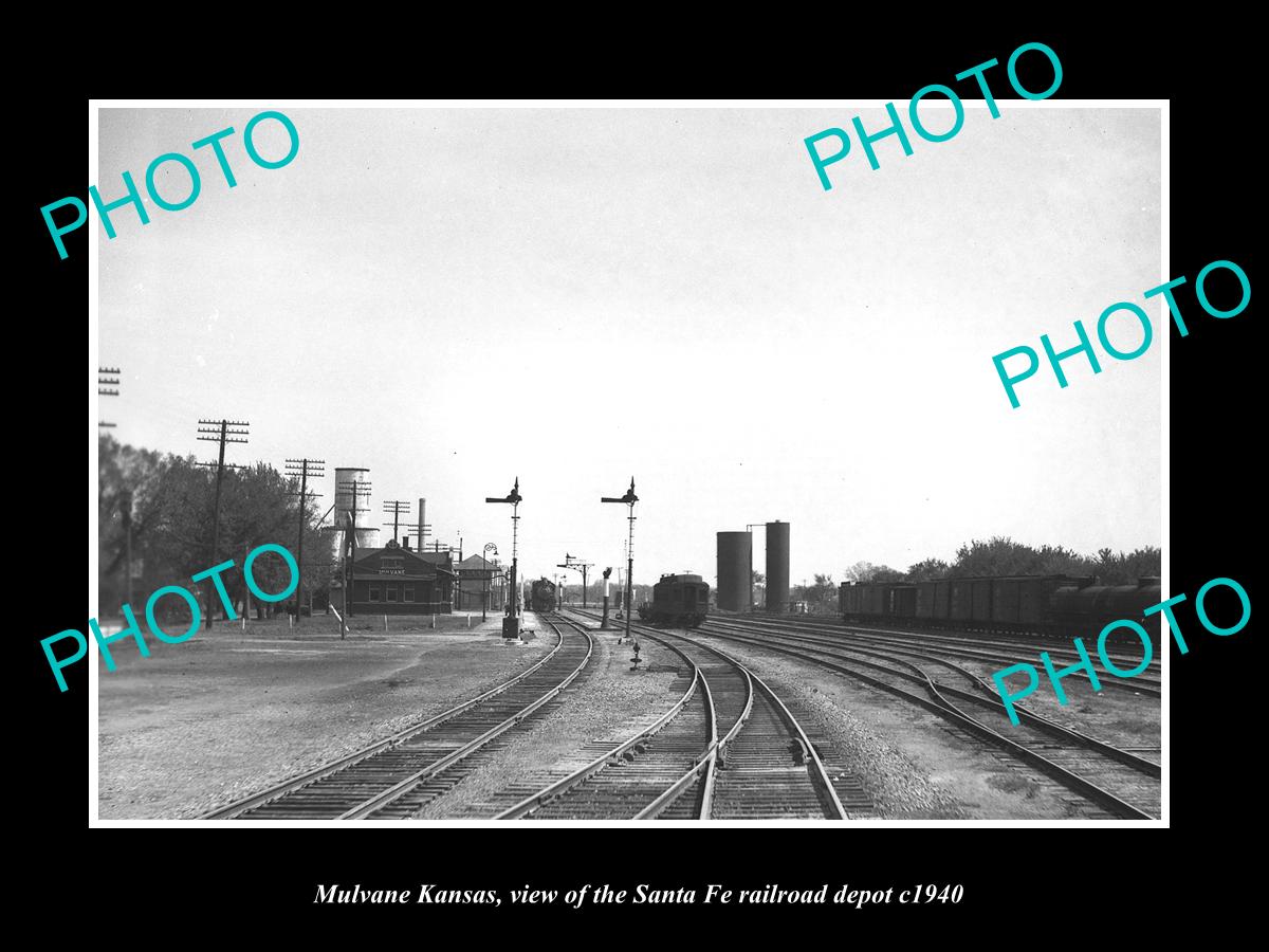 OLD LARGE HISTORIC PHOTO OF MULVANE KANSAS, THE SANTA FE RAILROAD STATION c1940