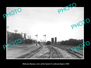 OLD LARGE HISTORIC PHOTO OF MULVANE KANSAS, THE SANTA FE RAILROAD STATION c1940