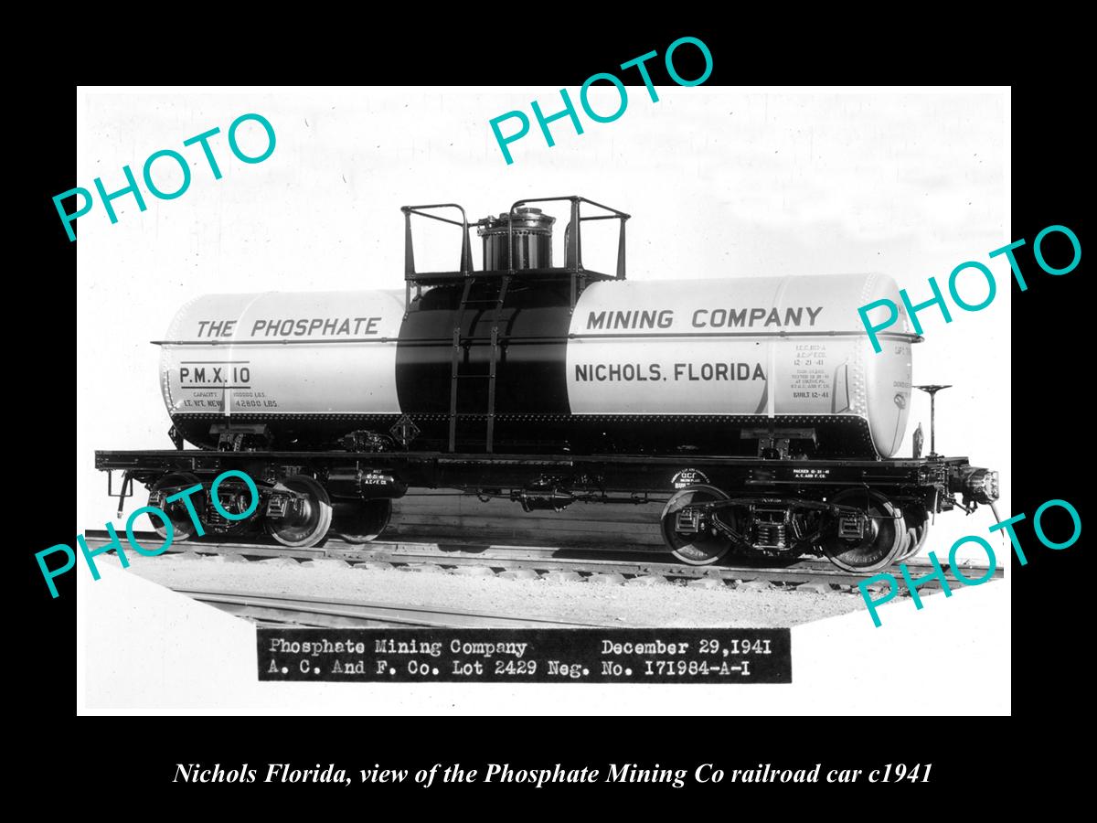 OLD LARGE HISTORIC PHOTO OF NICHOLS FLORIDA, THE MINING Co RAILROAD CAR c1941