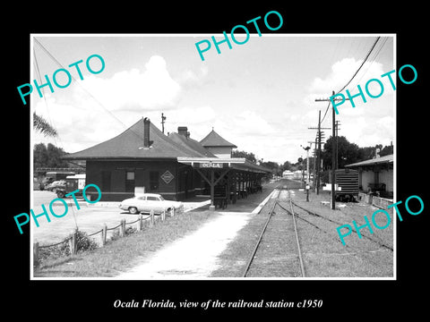 OLD LARGE HISTORIC PHOTO OF OCALA FLORIDA, VIEW OF THE RAILROAD STATION c1950