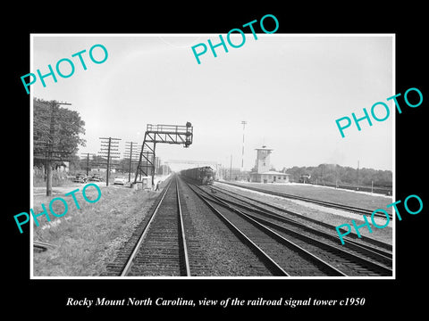 OLD LARGE HISTORIC PHOTO, ROCKY MOUNT NORTH CAROLINA RAILROAD SIGNAL TOWER c1950