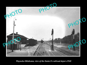 OLD LARGE HISTORIC PHOTO OF WAYNOKA OKLAHOMA, SANTA FE RAILROAD DEPOT c1940