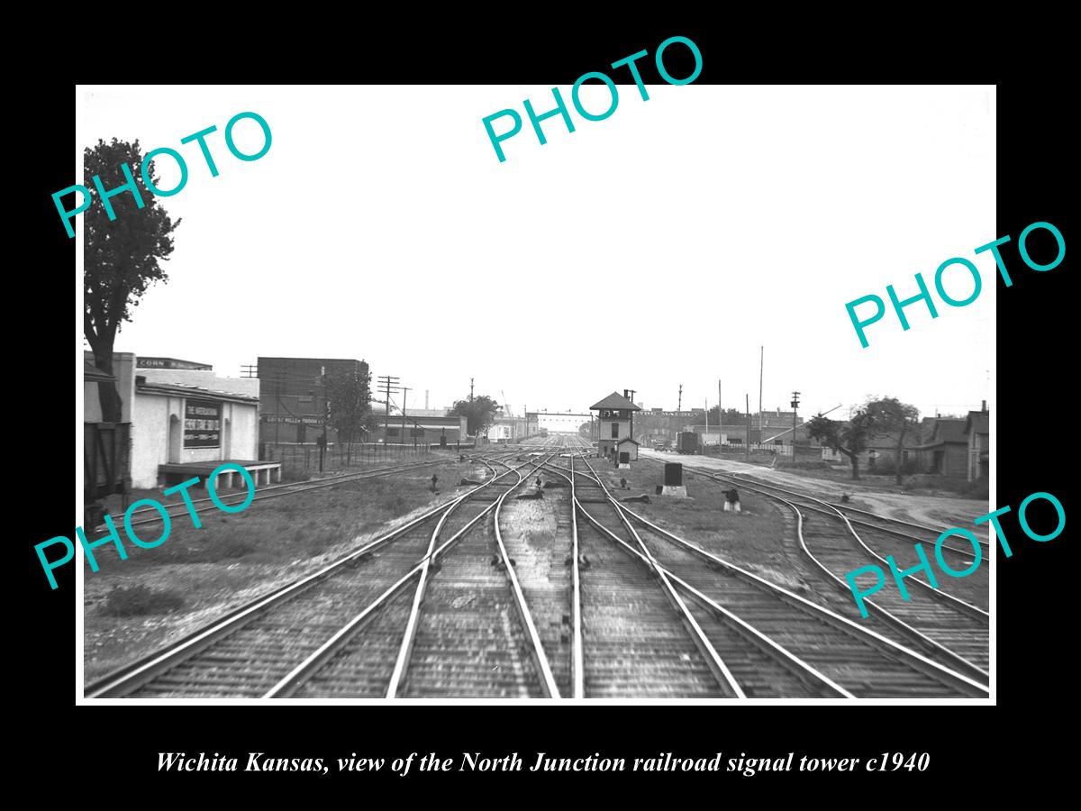 OLD LARGE HISTORIC PHOTO OF WICHITA KANSAS, THE NJ RAILROAD SIGNAL TOWER c1940