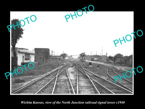 OLD LARGE HISTORIC PHOTO OF WICHITA KANSAS, THE NJ RAILROAD SIGNAL TOWER c1940