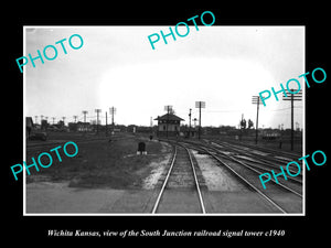 OLD LARGE HISTORIC PHOTO OF WICHITA KANSAS, THE SJ RAILROAD SIGNAL TOWER c1940