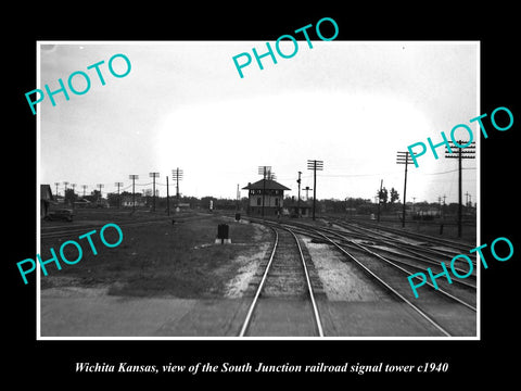 OLD LARGE HISTORIC PHOTO OF WICHITA KANSAS, THE SJ RAILROAD SIGNAL TOWER c1940