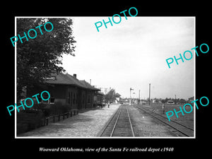 OLD LARGE HISTORIC PHOTO OF WOODWARD OKLAHOMA, THE SANTE FE RAILROAD DEPOT c1940