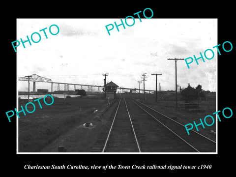 OLD LARGE HISTORIC PHOTO OF CHARLESTON SOUTH CAROLINA, TC RAILROAD TOWER c1940