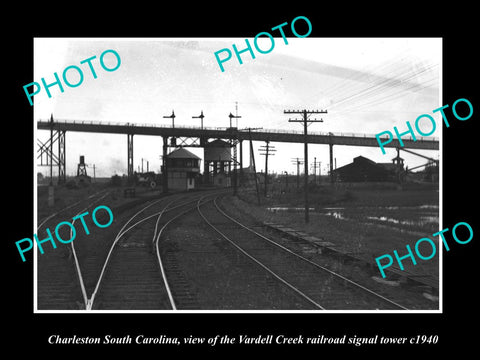 OLD LARGE HISTORIC PHOTO OF CHARLESTON SOUTH CAROLINA, VC RAILROAD TOWER c1940