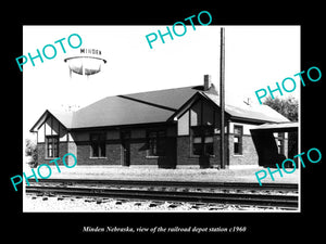 OLD LARGE HISTORIC PHOTO OF MINDEN NEBRASKA, THE RAILROAD DEPOT STATION c1960