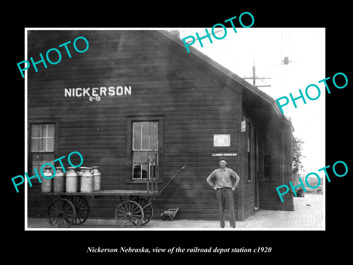 OLD LARGE HISTORIC PHOTO OF NICKERSON NEBRASKA, THE RAILROAD DEPOT STATION c1920