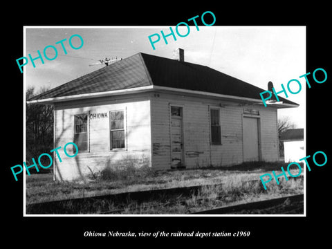 OLD LARGE HISTORIC PHOTO OF OHIOWA NEBRASKA, THE RAILROAD DEPOT STATION c1960