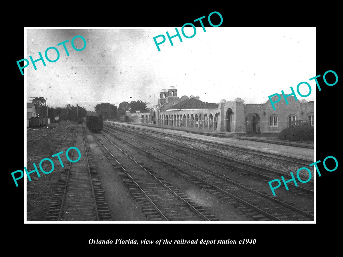 OLD LARGE HISTORIC PHOTO OF ORLANDO FLORIDA, THE RAILROAD DEPOT STATION c1940