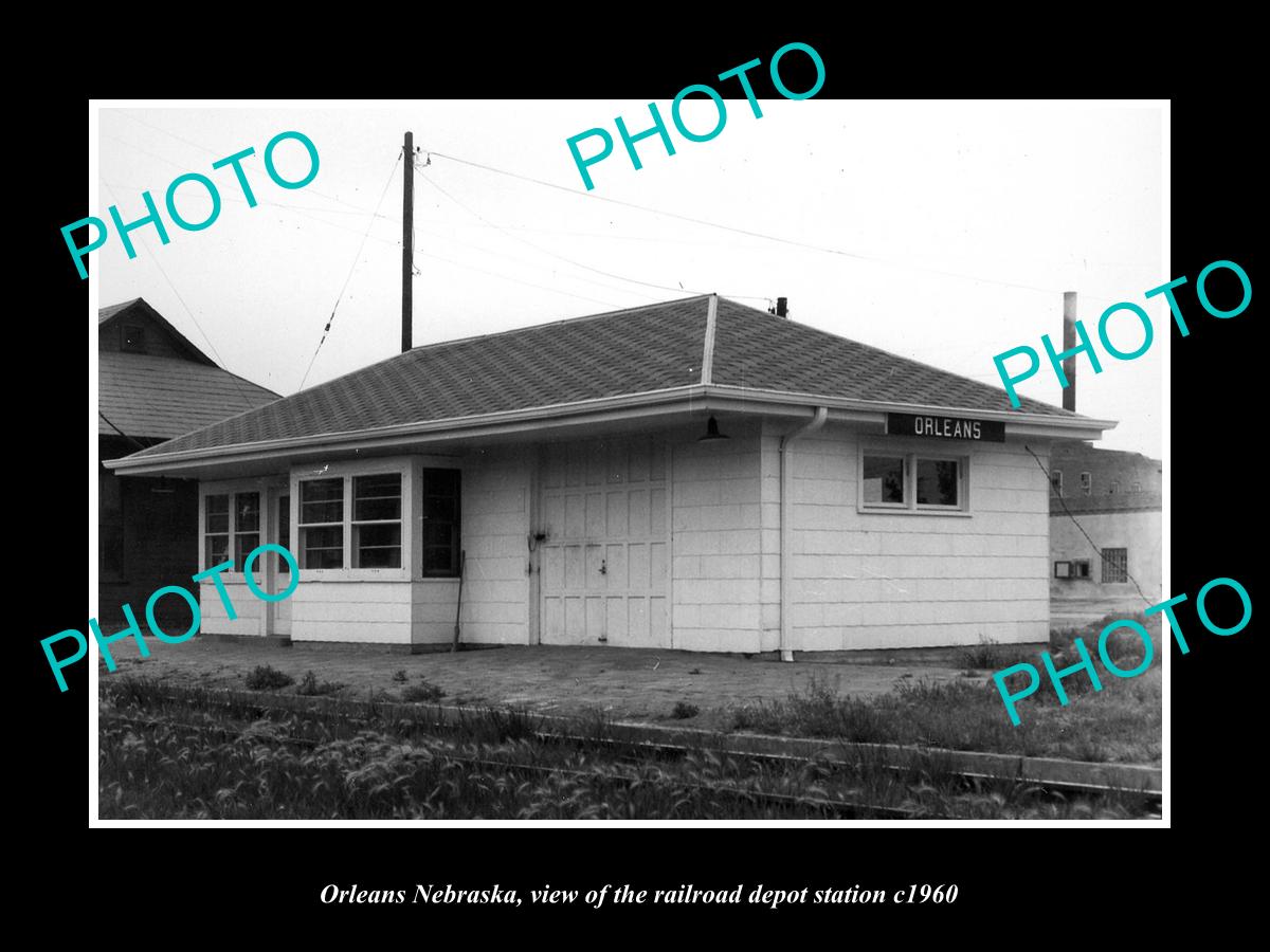 OLD LARGE HISTORIC PHOTO OF ORLEANS NEBRASKA, THE RAILROAD DEPOT STATION c1960