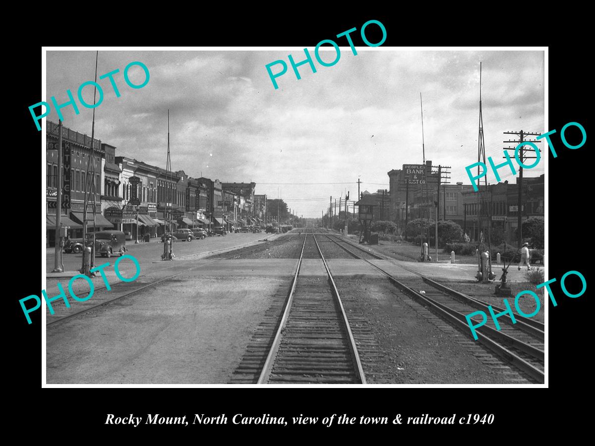 OLD LARGE HISTORIC PHOTO OF ROCKY MOUNT NORTH CAROLINA, TOWN & RAILROAD c1940