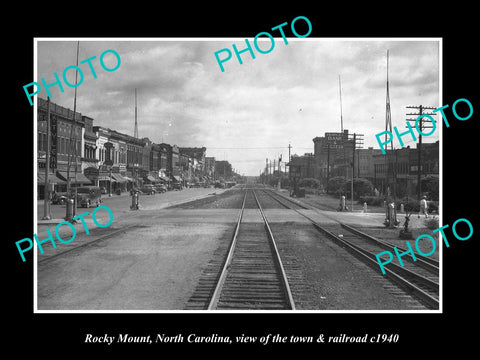 OLD LARGE HISTORIC PHOTO OF ROCKY MOUNT NORTH CAROLINA, TOWN & RAILROAD c1940