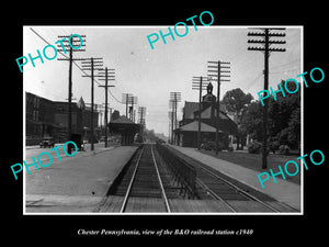 OLD LARGE HISTORIC PHOTO OF CHESTER PENNSYLVANIA, THE B&O RAILROAD DEPOT c1940