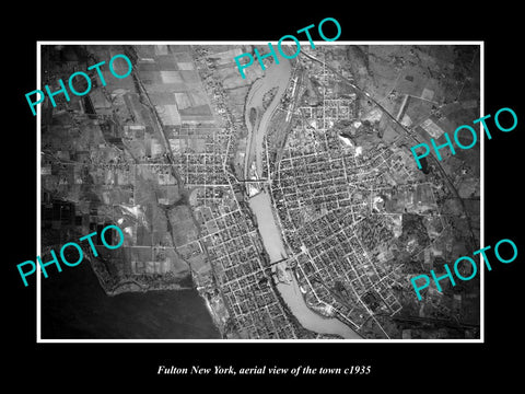 OLD LARGE HISTORIC PHOTO OF FULTON NEW YORK, AERIAL VIEW OF THE TOWN c1935 2