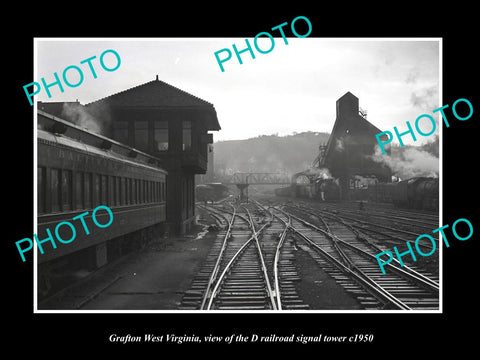 OLD LARGE HISTORIC PHOTO OF GRAFTON WEST VIRGINIA, THE D RAILROAD TOWER c1950