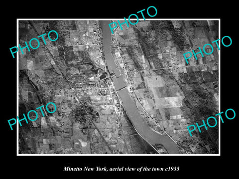 OLD LARGE HISTORIC PHOTO OF MINETTO NEW YORK, AERIAL VIEW OF THE TOWN c1935