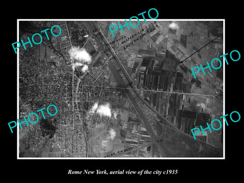 OLD LARGE HISTORIC PHOTO OF ROME NEW YORK, AERIAL VIEW OF CITY c1935