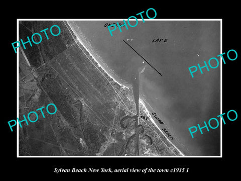 OLD LARGE HISTORIC PHOTO OF SYLVAN BEACH NEW YORK, AERIAL VIEW OF TOWN c1935 2