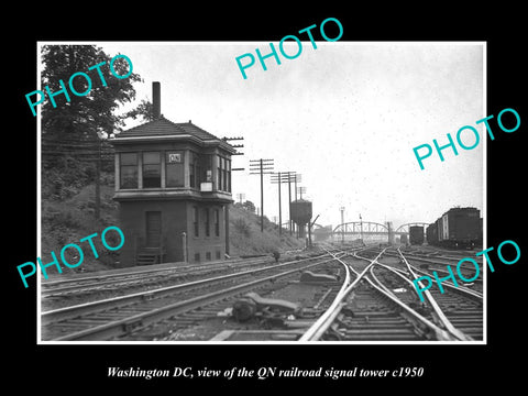 OLD LARGE HISTORIC PHOTO OF WASHINGTON DC, THE QN RAILROAD SIGNAL TOWER c1950