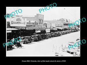 OLD LARGE HISTORIC PHOTO OF SWAN HILL VICTORIA, THE MAIN STREET & STORES c1930