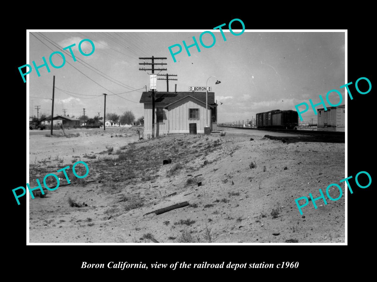 OLD LARGE HISTORIC PHOTO OF BORON CALIFORNIA, THE RAILROAD DEPOT STATION c1960