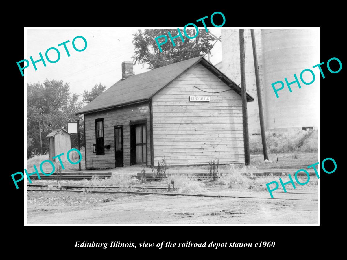 OLD LARGE HISTORIC PHOTO OF EDINBURG ILLINOIS, THE RAILROAD DEPOT STATION c1960