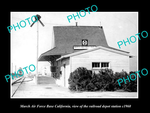 OLD LARGE HISTORIC PHOTO OF MARCH AIR FORCE BASE CALIFORNIA RAILROAD DEPOT c1960