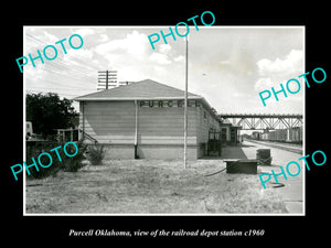 OLD LARGE HISTORIC PHOTO OF PURCELL OKLAHOMA, THE RAILROAD DEPOT STATION c1960