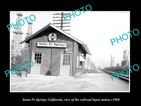 OLD LARGE HISTORIC PHOTO OF SANTA FE SPRINGS CALIFORNIA RAILROAD DEPOT c1960