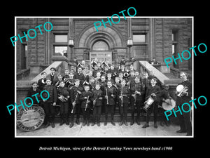 OLD LARGE HISTORIC PHOTO OF DETROIT MICHIGAN, THE EVENING NEWS BRASS BAND c1900