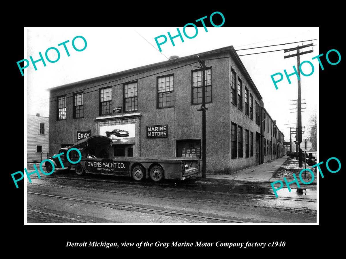 OLD LARGE HISTORIC PHOTO OF DETROIT MICHIGAN, THE GRAY MARINE MOTOR Co c1940