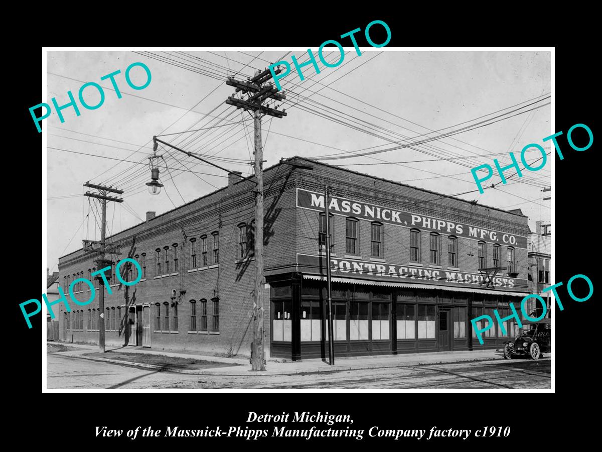 OLD LARGE HISTORIC PHOTO OF DETROIT MICHIGAN, THE MASSNICK PHIPPS FACTORY c1910