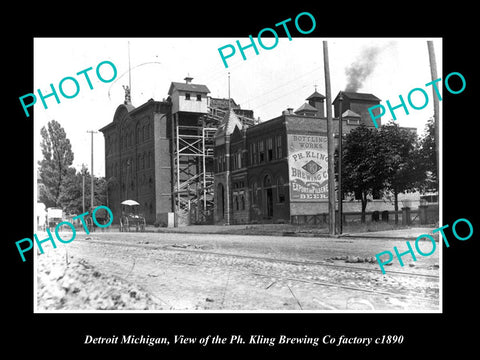 OLD LARGE HISTORIC PHOTO OF DETROIT MICHIGAN, VIEW OF THE KLING BREWERY c1890