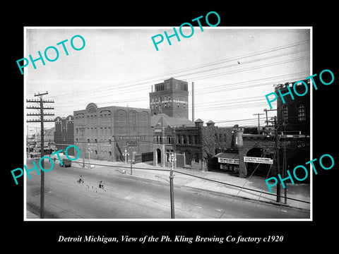 OLD LARGE HISTORIC PHOTO OF DETROIT MICHIGAN, VIEW OF THE KLING BREWERY c1920