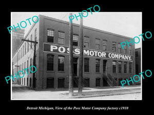 OLD LARGE HISTORIC PHOTO OF DETROIT MICHIGAN, THE POSS MOTOR CAR FACTORY c1910