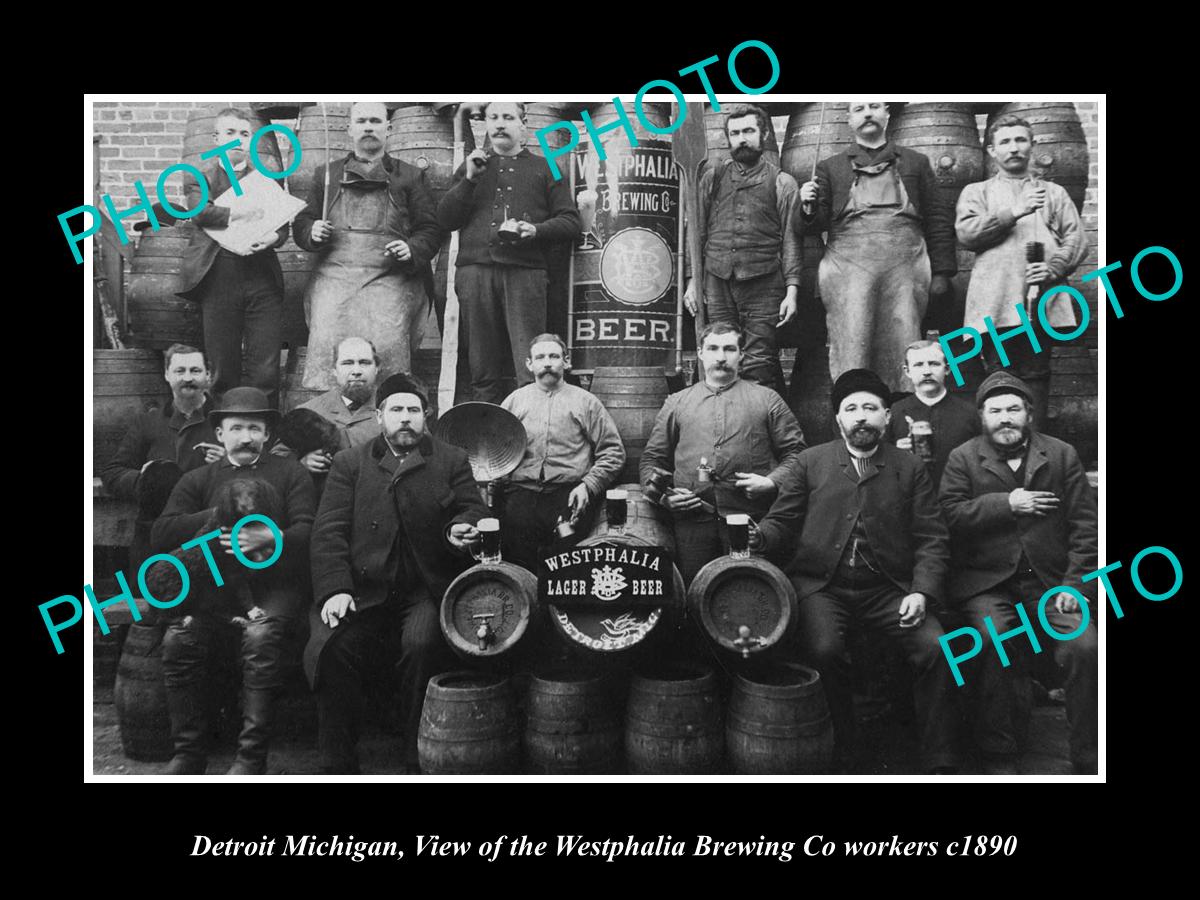 OLD LARGE HISTORIC PHOTO OF DETROIT MICHIGAN, WESTPHALIA BREWERY WORKERS c1890