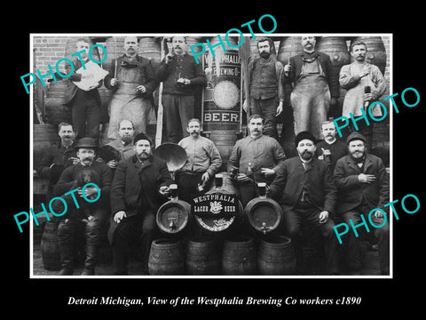 OLD LARGE HISTORIC PHOTO OF DETROIT MICHIGAN, WESTPHALIA BREWERY WORKERS c1890