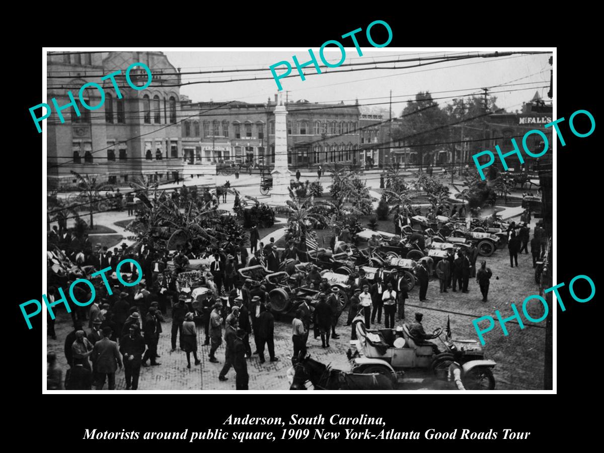 OLD LARGE HISTORIC PHOTO OF ANDERSON SOUTH CAROLINA, THE 1909 MOTOR CAR TOUR