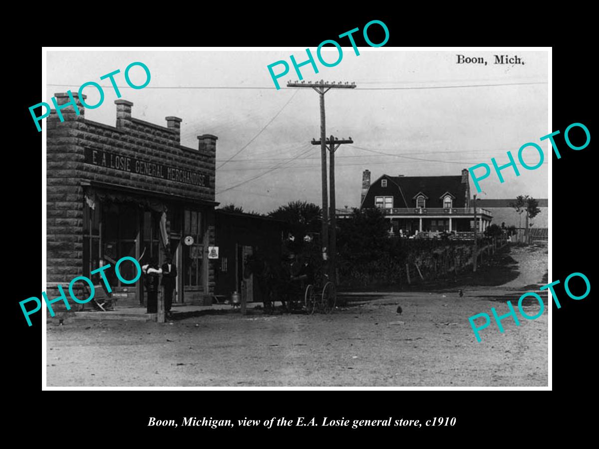 OLD LARGE HISTORIC PHOTO OF BOON MICHIGAN, THE LOSIE GENERAL STORE c1910